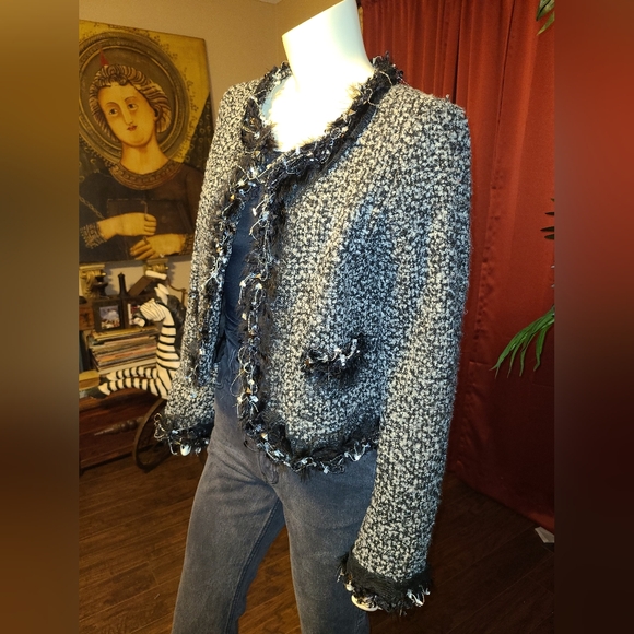 Karen Kane First Frost Cropped Boucle Tweed Jacket Women's Size Medium NWT - Picture 3 of 10